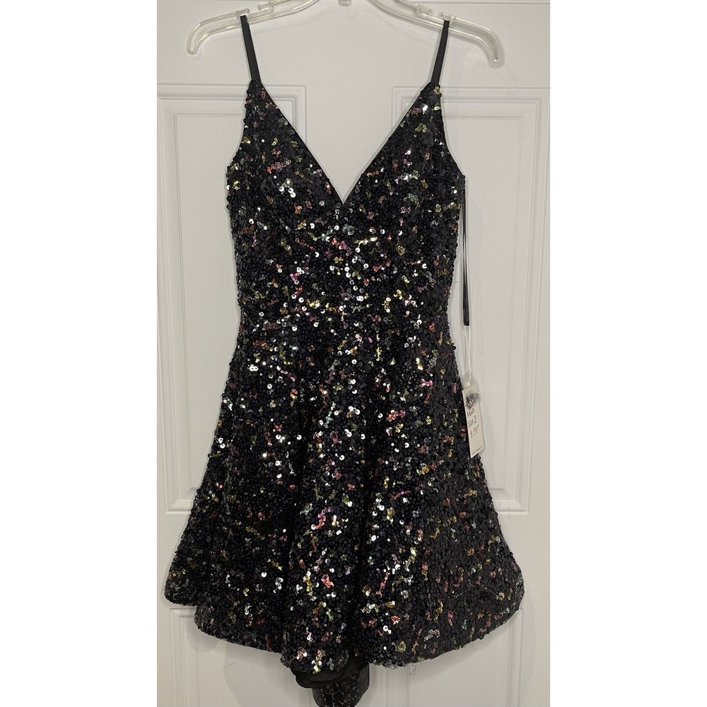 NEW Ashley Lauren Multi Sequin Mini A Line Dress 4073 Size 2 Formal Homecoming